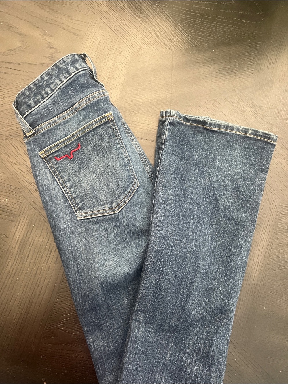 Kimes Ranch Chloe Jeans - Embroidered Waistband and red pocket logo.